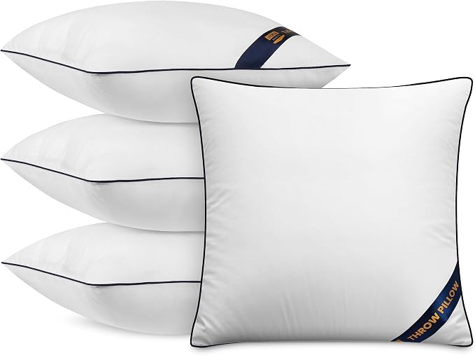 Utopia Bedding 12x12 Throw Pillow Inserts, Decorative Pillows, Pack of 4 | Piping Throw Pillows, Plush & Supportive, Aesthetic Cushion Sham Stuffer for Sofa, Office, Couch & Bed, Set of 4, White