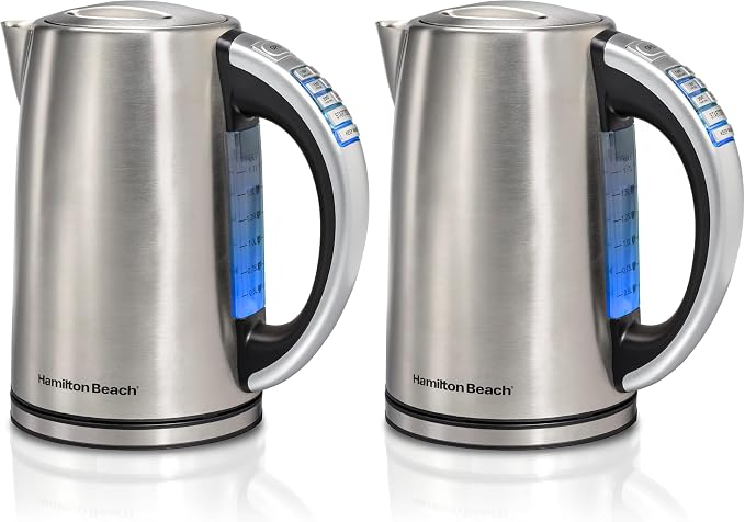 Hamilton Beach 1.7 Liter Temperature Control Electric Kettle,Water Boiler & Heater,Fast Boiling 1500 Watts,BPA Free,Cordless,Auto-Shutoff and Boil-Dry Protection,Stainless Steel (41020R),(Pack of 2)