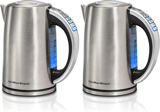 Hamilton Beach 1.7 Liter Temperature Control Electric Kettle,Water Boiler & Heater,Fast Boiling 1500 Watts,BPA Free,Cordless,Auto-Shutoff and Boil-Dry Protection,Stainless Steel (41020R),(Pack of 2)