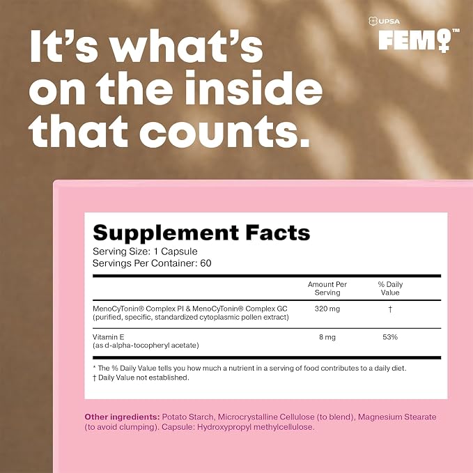 Upsa FEM Meno Menopause Supplements for Women - Non-Hormonal Menopause Relief for Hot Flashes & Night Sweats - Hormone Balance Support for Sleep, Mood & Energy - 60 Capsules (60 Count)
