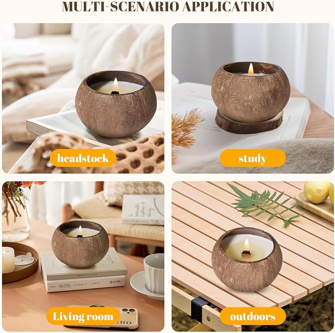 Coconut Shell Scented Candle – 60-Hour Burn | 100% Soy Wax | Clean Burning Rosewood Wick | Natural Aromatherapy Gift for Home & Relaxation (Dewy Moss)