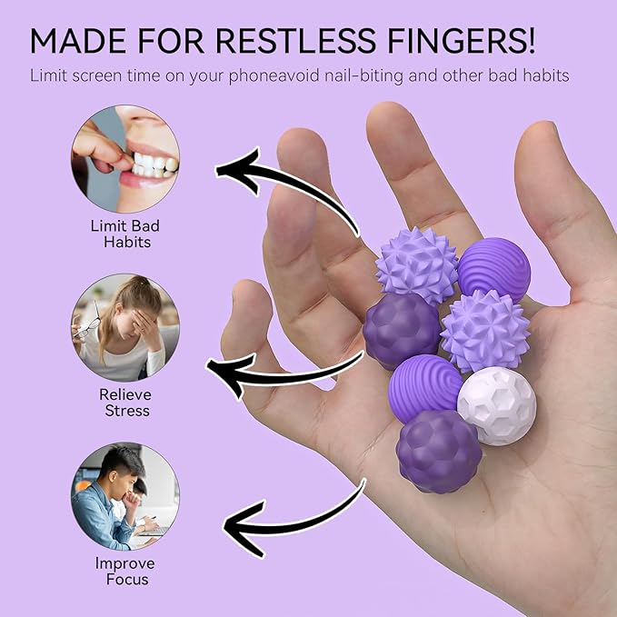Large Magnetic Sensory Fidget Ball Toy, 8Pcs Silicone Sensory Stress Relief Toys for Adults, Teens with Autism, ADHD, Anxiety, Stocking Stuffers for Women Men Teen Gift (Purple, Large)