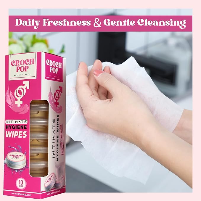 Feminine Wet Wipes for Women - 10 Count Natural Moisturizer & Biodegradable | pH-Balanced, Skin-Friendly Personal Care | Travel-Size Individually Wrapped Towelette Wipes for Daily Hygiene & Care
