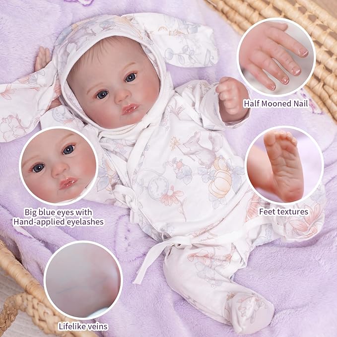 Lifelike Reborn Baby Dolls 18 Inch Realistic Veins Newborn Baby Girl Doll, Handmade Real Life Size Full Silicone Body Baby Dolls with Doll Accessories