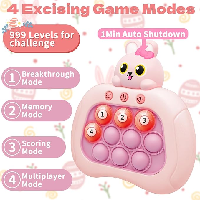 Rabbit Pop Fidget Game Toys, Light Up Fidget Toy with 1 Min Auto-Off Easter Bunny Electric Pop Bubble Game Controller Handheld Sensory Toys Birthday Christmas Easter Gifts for Kids