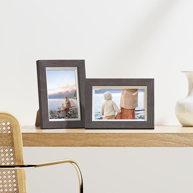 Vittanly 4x6 Picture Frames Set of 9 for Wall & Tabletop Display, Dark Grey | Display Pictures 3.5x5 with Mat or 4x6 without Mat, Small Photo Frames, Engineered Wood with Shatter Resistant Plexiglass