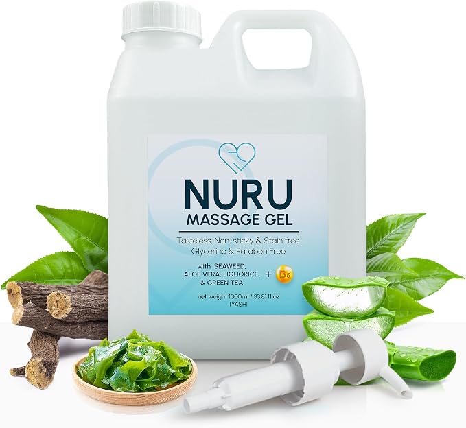 Nuru Massage Gel 33.8 fl oz Rectangle | Massage Oil Alternative | Organic Aloe Vera, Seaweed, Green Tea, Licorice & Vitamin B5 | Water Based | Paraben & Glycerin Free | Body-to-Body Formula