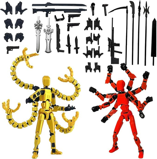 2PCS (Assembly Completed) T13 Action Figure Set, 3D Printed Action Figure,3D Printed Toys Stick Figure,Collectors Decorations for Game Lovers Toys (Yellow Red)
