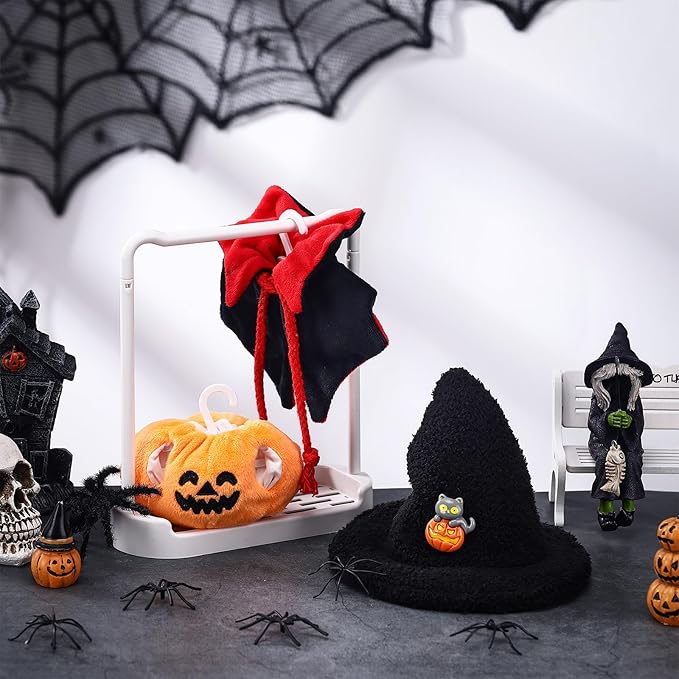 17cm Doll Clothes Outfits for Halloween, Witch Hat Pumpkin Clothes Demon Cloak & PVC Storage Case for Halloween Doll Costume Accessory Dress up Collector Display