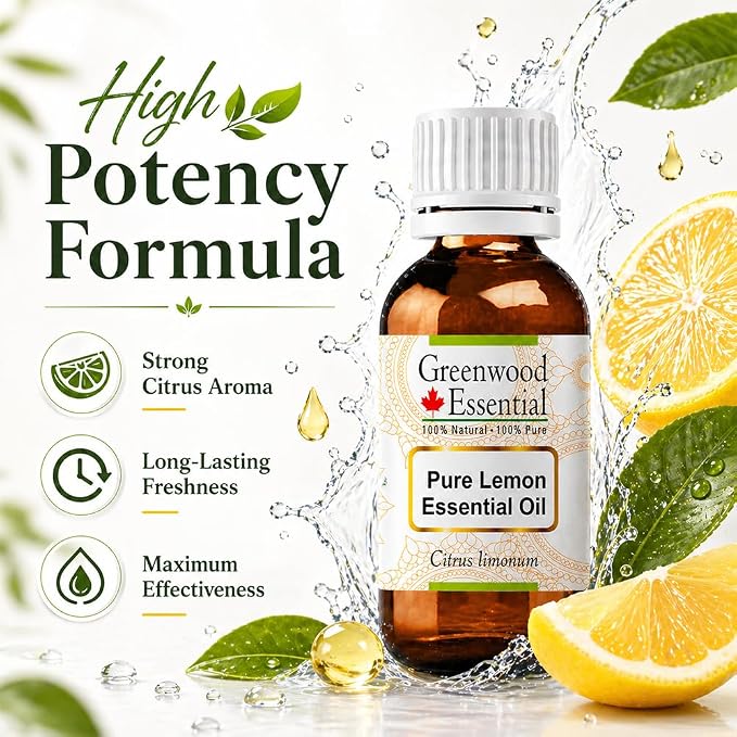 Greenwood Essential Pure Lemon Essential Oil (Citrus limonum) Steam Distilled 5ml (0.16 oz)