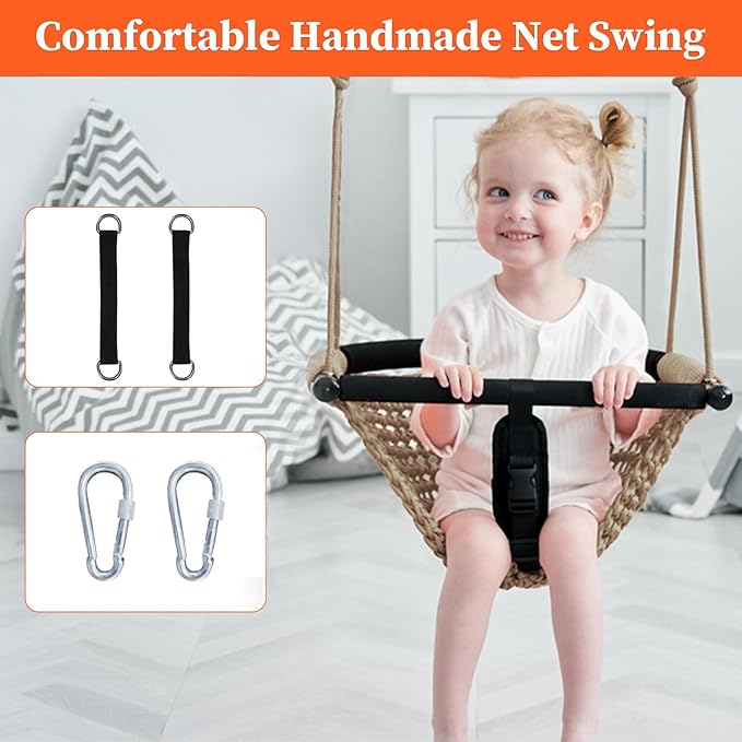 Kids Swing Seats Indoor Hand-Made Net Swing with Adjustable Rope Tree Swings for Kid Child Backyard Playground Swings Outside Indoor (Khaki)