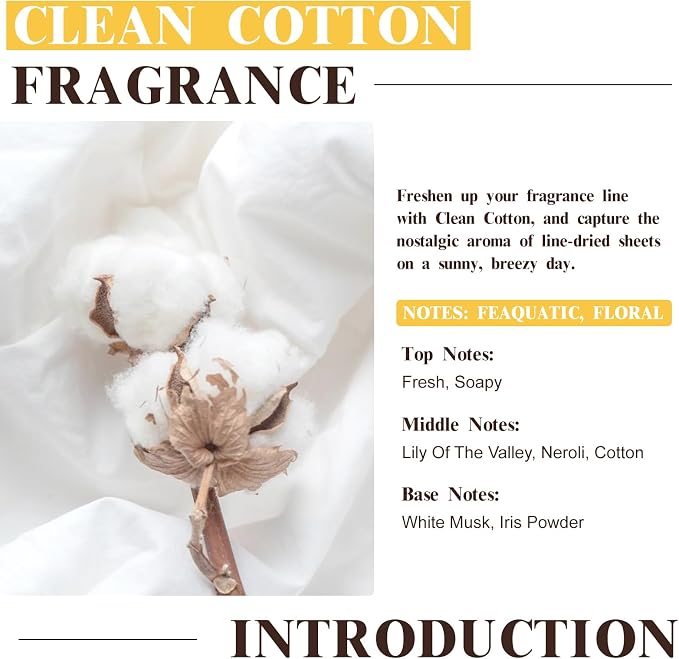EUQEE Clean Cotton Fragrance Oil 2.02 Fl oz/ 60ml | Oil for Diffuser, Candle Making, DIY Soap with Glass Dropper
