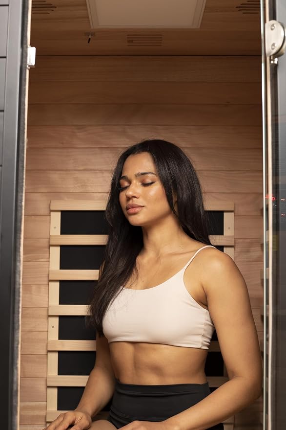 EZLIFE 1-Person Low EMF Infrared Solo Sauna with Red Light Up to 149°F Bluetooth Speakers, Interior Dimensions– 29.45”L × 31.81”W × 63.35”H