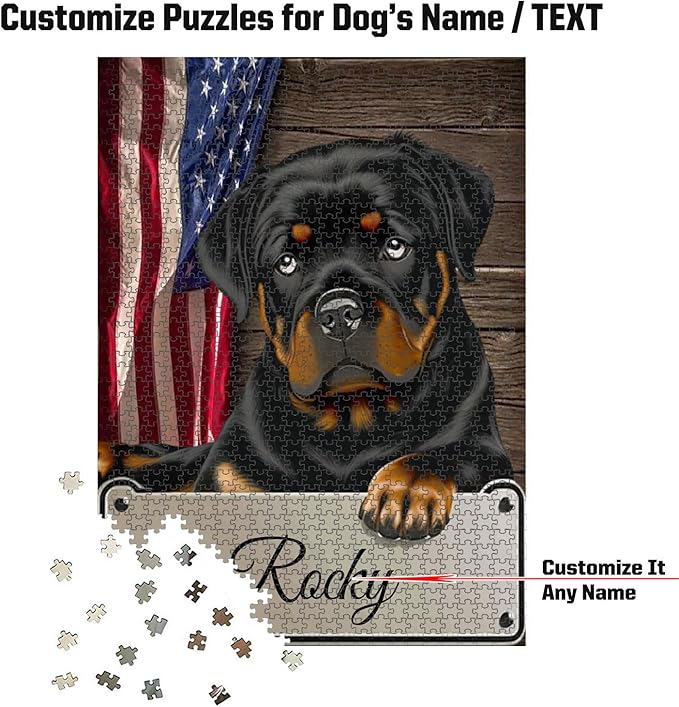 Custom Wooden Jigsaw Puzzles with Your Dog's Name on Rottweiler Art Print - 300 500 1000PCS Puzzles Game and Home Wall Decor