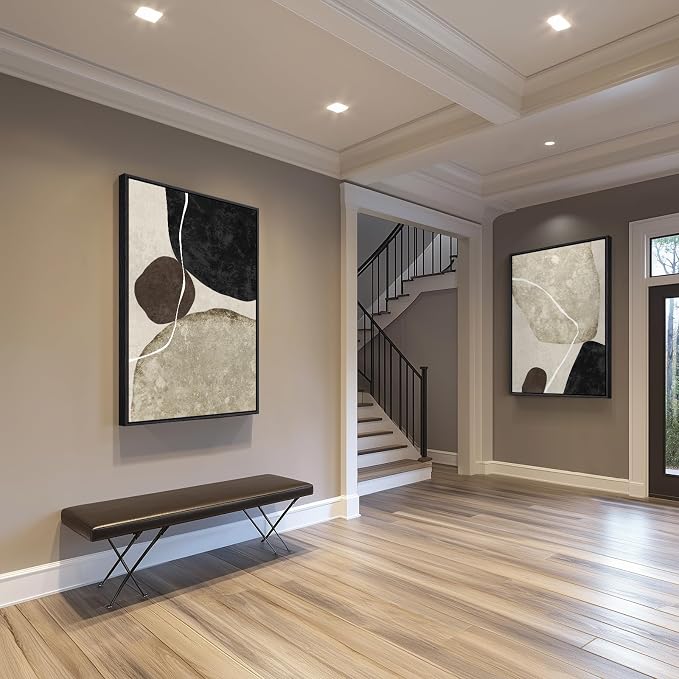 Large Framed Neutral Black Brown Abstract Wall Art for Living Room, 24x36 | 2 Piece, Canvas prints, Black beige brown paintings, Modern minimalist artwork, Stone pictures, Dining bedroom wall decor