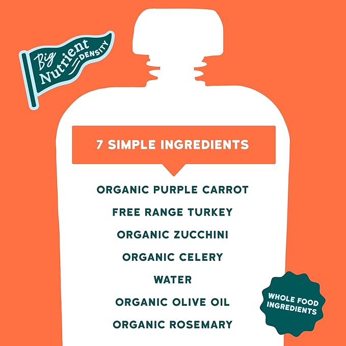 Serenity Kids 6+ Months Baby Food Puree Pouches - Turkey & Rosemary - Nutrient Packed 5g Protein & Vegetables - No Added Sugar for Baby Meals - Portable Food Pouch for Toddler Snacks - 3.5 Oz, 12 Pack