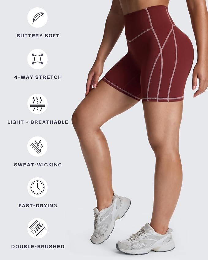 Aoxjox Lexi Lined Workout Biker Shorts for Women Tummy Control High Waisted Exercise Athletic Gym Running Yoga Short 6"