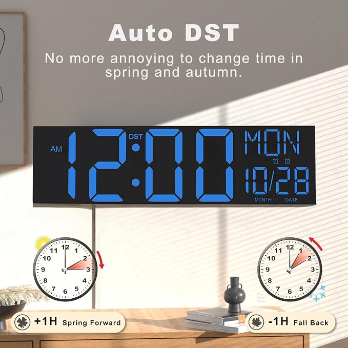 JALL 30" Extra Large Digital Wall Clock, Giant LED Wall Clock with Remote Control, Digital Clock with Jumbo Numbers for Living Room, Gym, Warehouse, Office, Home Decor, Plug-in, Blue