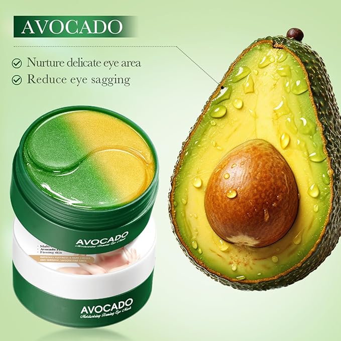 Avocado Under Eye Patches - 60 Pcs Eye Mask Anti-Aging Collagen Hyaluronic Acid Moisturizing Under Eye Mask for Removing Dark Circles
