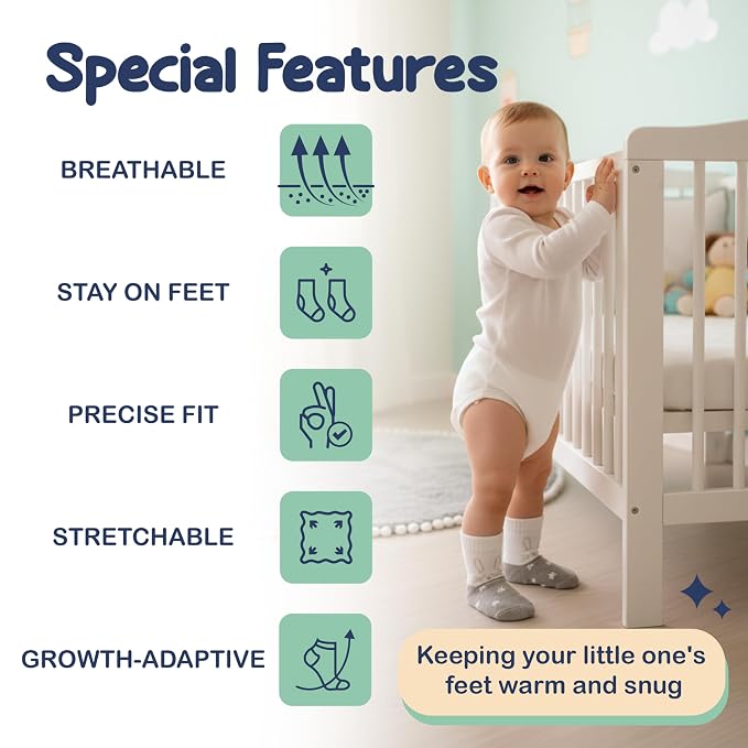Mother's Choice Organic Cotton Baby Socks 6-12 Months - 12 pairs Soft and Cozy Infant Grip Socks, Gentle Newborn Socks, Perfect For Baby Registry Sock For Everyday Comfort For Infant