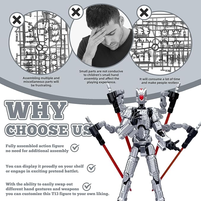 Assembly Completed T13 Action Figure，T13 mision 13 figuras originales 3D Printed Toys Nova 13Action Figures Desktop Decorations for Game Lovers Toy (Silvery, 5.5 Inch)