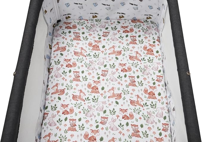 Stretchy Fitted Crib Sheets Set 2 Pack Portable Crib Mattress Topper for Baby Girl Boy,Ultra Soft Jersey Material, Brown & Fox