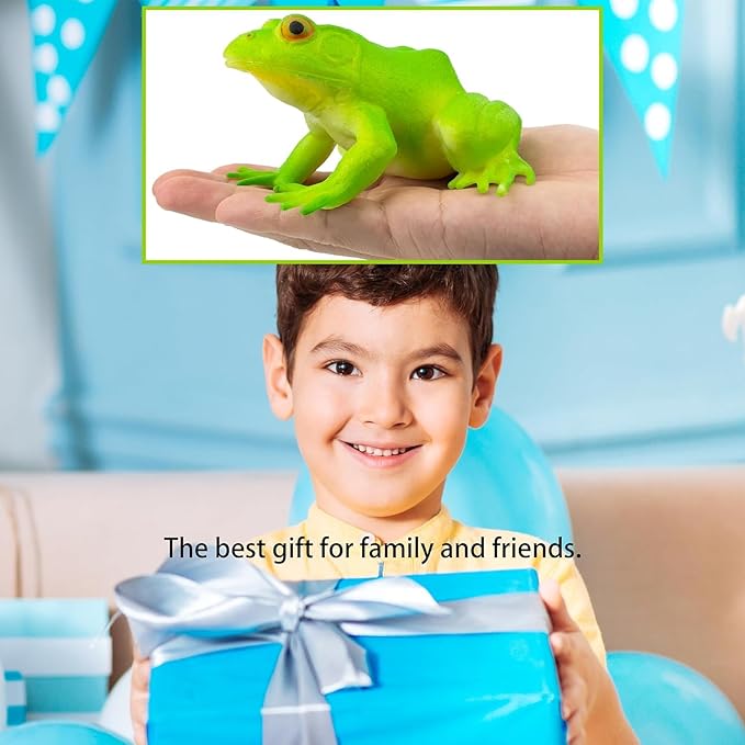 Artrpoy Reptile Figurine Soft Rubber Toy, Tropical Jungle Animals with Frog, TPR Super Stretch Toy for Kids, Perfect for Gifts, Party Favors, and School Projects (Frog)