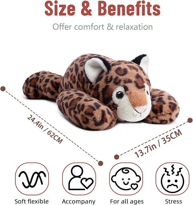 Niuniu Daddy 24" | 5 Pound Leopard Weighted Stuffed Animals for Kids Adults, Soft Leopard Weighted Beads for Plush Toys for Sleeping, Body Pillow for Present Birthday Christmas Holiday