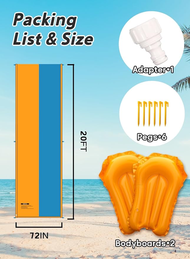 Spring Water 20FT Slip and Slide, Extra Long Water Slide for Kids and Adults, Slip n Slide with 2 Inflatable Bodyboards and Sprinkler, Giant Summer Heavy Duty Water Slides Outdoor Toys for Backyard