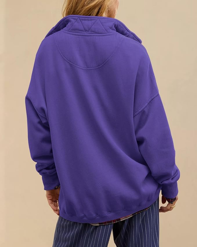 Gacaky Sweatshirt for Women Oversized Casual Long Sleeve Button Henley Neck Pullover Tops Fashion Outfits Clothes