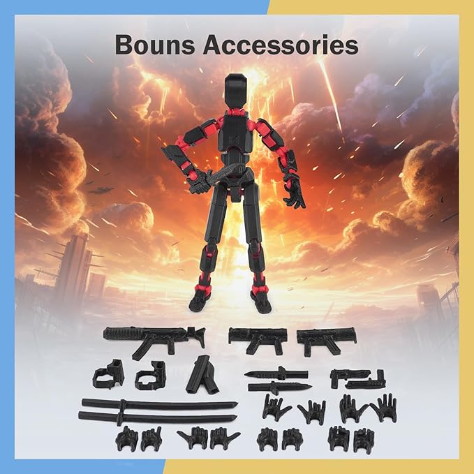 Pre-Assembly 3D Printed 5.54'' Stick 13 Action Figure, Multi-Jointed Tian13, Articulated T13 Desktop Decoration,12 in 1 d13 Accessories Best Birthday Festival Gift (Glow White)