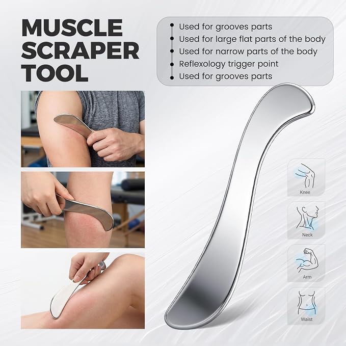 Outus 4 in 1 Stainless Steel Gua Sha Fascia Tool Set, Muscle Scraper Massage Tools for Back, Legs, Arm, Neck & Face, Soft Tissue Relaxation, Self Care Gift for Wedding, Women & Sports Enthusiasts