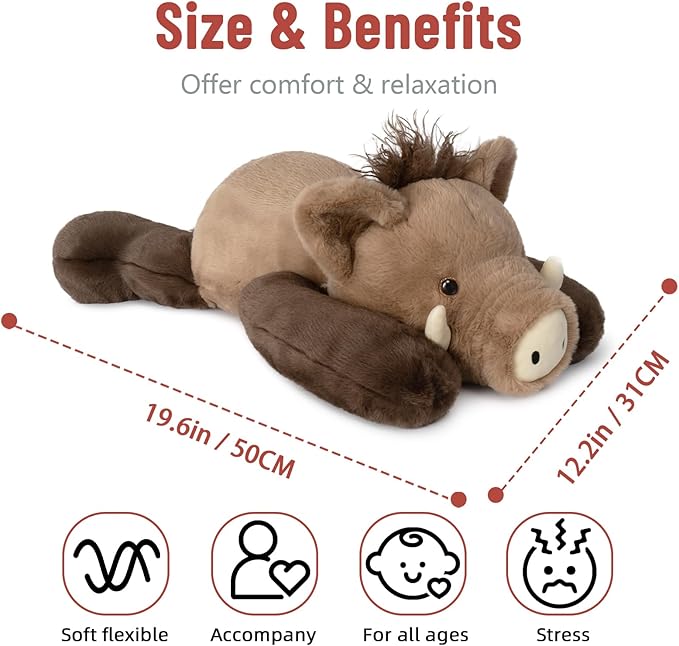 Niuniu Daddy 20" | 3.3 Pound Wild Boar Weighted Pig Stuffed Animals for Kids Adults, Large Wild Boar Weighted Body Pillow for Sleeping, Fluffy Pig Plush Toy for Birthday Christmas Holiday Presents