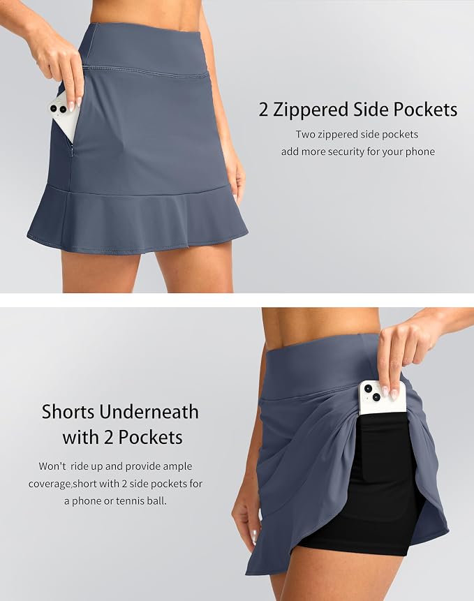 16" Golf Skorts for Women with 5 Pockets | Athletic, Tennis Skirt, High Waisted, Pickleball, Travel, Casual, Lightweight, Ruffle Summer Skirt, with Shorts