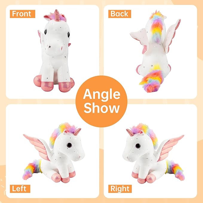 Unicorn Stuffed Animal with Wings, Soft Unicorn Stuffed Animal for Kids Girls Lovers Women, 11.8 Inches Cute Plush Toys Hugging Pillow Plush Animals Gift for Birthday Valentine Christmas Decor White