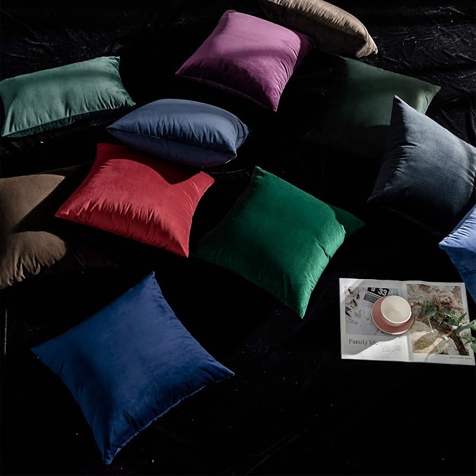 28x28 Decorative Velvet Throw Pillow Covers Set of 2,Eggplant Purple | Cozy Soft Euro Cushion Covers Cases with Hidden Zipper for Couch Sofa Bed Living Room Bedroom Home Decor