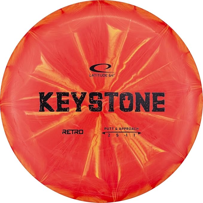 Latitude 64 Retro Burst Keystone Disc Golf Putter, Interactive Family Outdoor Games, Men and Women Frisbee Golf Putt & Approach Disc, 175g+, Stamp Shade of Disc Color & Burst Pattern May Vary