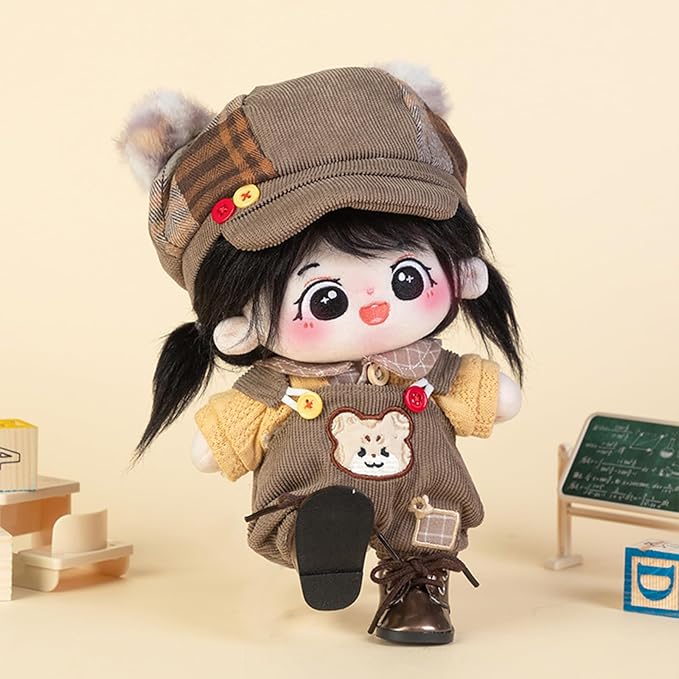 CALEMBOU Soft Stuffed Animal Clothes, Cute 20cm Plush Doll Clothe Set for Stuffed Animals, Hat Shirt Shoes Glasses Bag Bib Pants 20cm Doll Clothes (Leopard Doll Clothes Set-20cm/8)