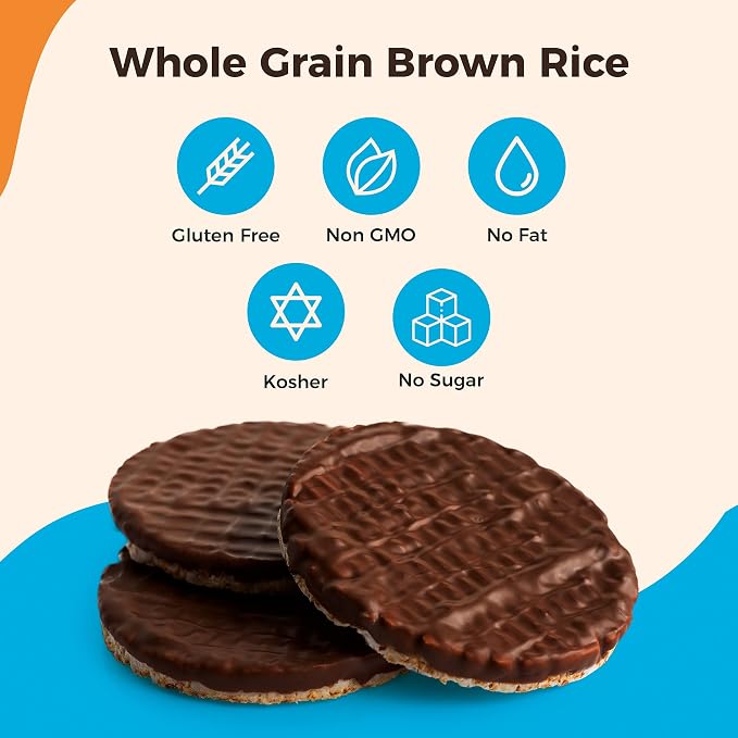 Lieber's Dark Chocolate Rice Cakes, Kosher, Gluten Free, Vegan, 24 Count | Whole Grain Brown Rice, Dairy Free, 60 Calories or Less per Cake, Crispy Snack Pack or Gift Pack, Wheat Free