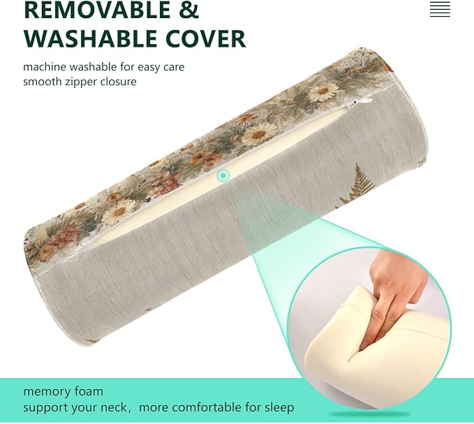 Watercolor Forestm Mushroom Beige Neck Roll Pillow Bolster Round Health Memory Foam Long Cervical Cylinder Pillows with Removable Washable Cover for Body Bed Legs Back Yoga