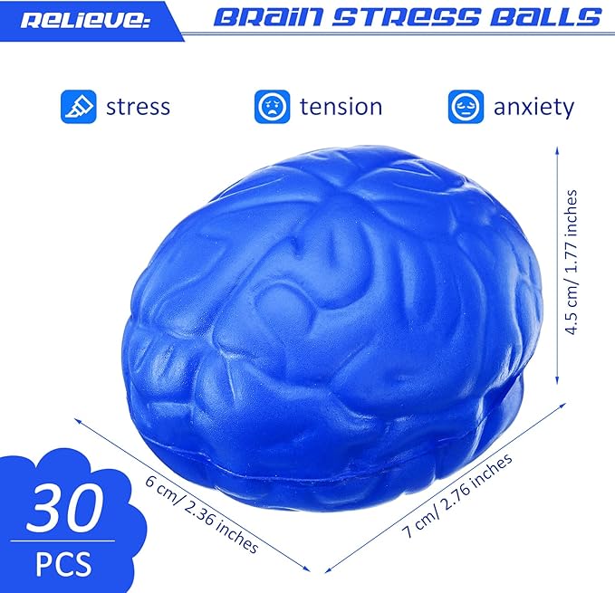 Jenaai Brain Stress Ball Halloween Squeeze Toy 2.76 Inch PU Hand Muscle Exercise Pressure Ball Funny Stress Relief Toy for Adults Improving Grip Strength Release Pressure(Blue)
