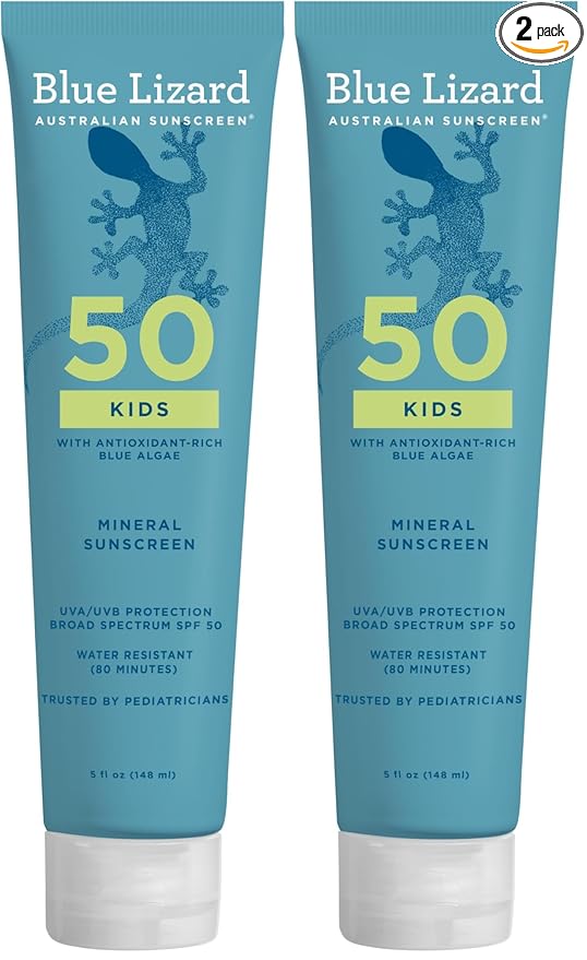 Blue Lizard Kids Mineral SPF 50 Sunscreen Lotion, 100% Mineral, Children’s Sunscreen, Water-Resistant Formula, Paraben-Free, Fragrance-Free, 5 fl oz (Pack of 2)
