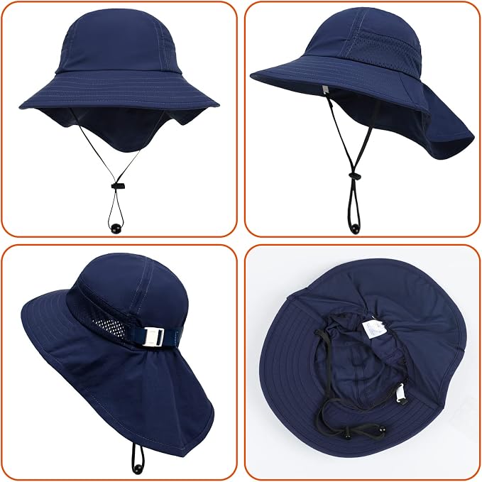 Toddler Baby Sun Hat Kids Summer Beach Essentials Adjustable Beach Hats with Bucket Wide Brim for Boys Girls Age 0-14 Years