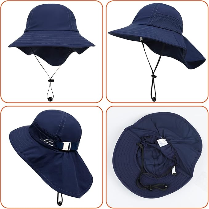 Toddler Baby Sun Hat Kids Summer Beach Essentials Adjustable Beach Hats with Bucket Wide Brim for Boys Girls Age 0-14 Years