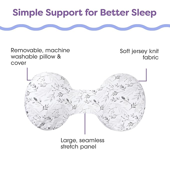Boppy Side Sleeper Pregnancy Pillow, Gray Falling Leaves, Portable, Supportive Pregnancy Pillows for Sleeping on Your Side, Stay-Put Design with Stretchy Center Panel That Grows with Your Bump