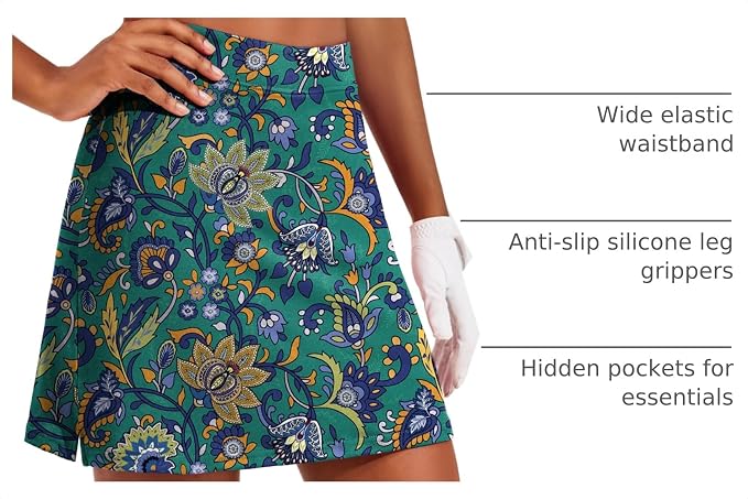 Ekouaer 16" Skorts for Women with Pockets Golf Pickleball Tennis Skirt | Silicone Grippers,2 Inner Pockets,Wide Waist,Side Slit Hem,Breathable,Soft,Lightweight