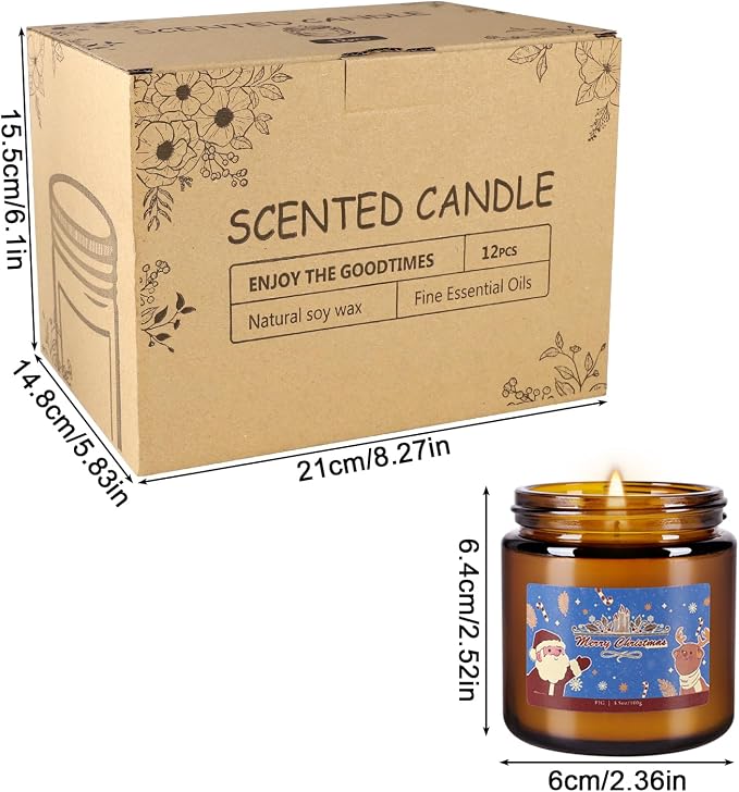 12 Pack Christmas Scented Candle Gift Set, Jar Candle Set (3.5 oz) | Premium Natural Soy Wax Candle,Clean-Burning & Long-Lasting,The Ultimate Christmas Gift & Holiday Decor