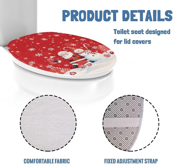 Toilet Seat Cover, Soft and Comfortable Flannel Seat Cover, Elastic Band at the Bottom Toilet Lid Cover-Christmas Snowman Print