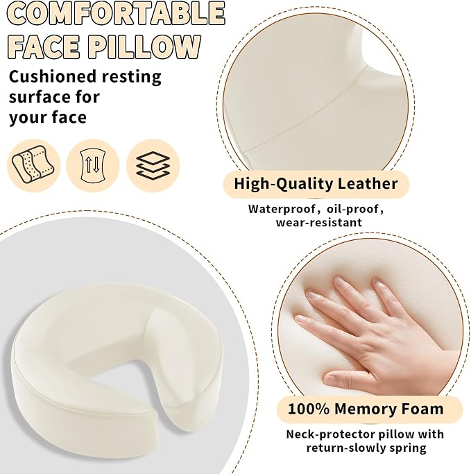 TOROKOM Adjustable Headrest Face Pillow Cradle, Massage Home Mattress Top Massage Kit Face Pillow Cradle & Face Cushion Support Bracket（White）