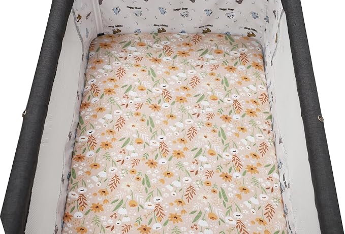 Pack n Play Sheet Stretchy Fitted Portable Mini Crib Sheets Set 2 Pack,Playard Sheets Convertible Playard Mattress Cover,Ultra Soft Jersey Material, Orange & Floral